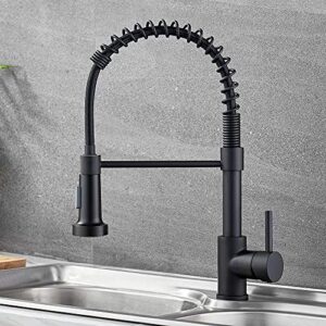 Ravinte Solid Brass Commercial Kitchen Faucet with Sprayer Single Handle Spring Spout Faucets Pull Down Sprayer Kitchen Matte Black Sink Faucet Farmhouse Kitchen Faucets