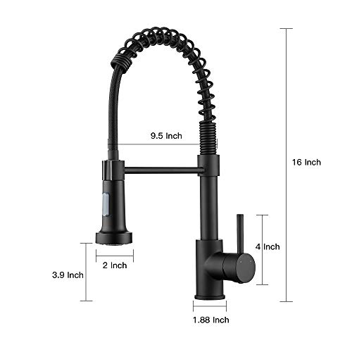 Ravinte Solid Brass Commercial Kitchen Faucet with Sprayer Single Handle Spring Spout Faucets Pull Down Sprayer Kitchen Matte Black Sink Faucet Farmhouse Kitchen Faucets