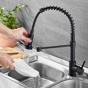 Ravinte Solid Brass Commercial Kitchen Faucet with Sprayer Single Handle Spring Spout Faucets Pull Down Sprayer Kitchen Matte Black Sink Faucet Farmhouse Kitchen Faucets