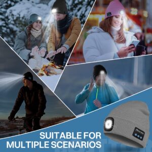 Bosttor Bluetooth Beanie Hat with Light, Headlamp Cap with Headphones and Built-in Speaker Mic, Gifts for Men Women Teen Black