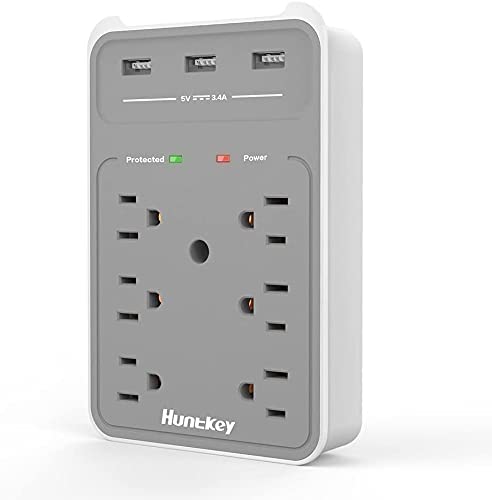 Huntkey 6 AC Outlets Surge Protector with 3 USB Charging Ports SMD607 and 2-Outlet Wall Mount Cradle with Dual 2.1 AMP USB Charging Ports SMD407