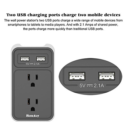 Huntkey 6 AC Outlets Surge Protector with 3 USB Charging Ports SMD607 and 2-Outlet Wall Mount Cradle with Dual 2.1 AMP USB Charging Ports SMD407