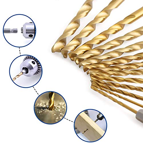 Hex-Shank Drill Bit Set, HSS Titanium Coated Twist Drill Bits Set Hex Shank High Speed Steel Drill Bit for Metal Wood Plastic Aluminum Thin Iron, Quick Change Regular Drilling Tools 13Pcs