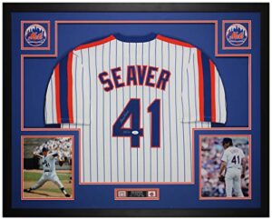 tom seaver autographed pinstriped new york mets jersey - beautifully matted and framed - hand signed by seaver and certified authentic by jsa - includes certificate of authenticity