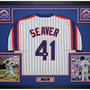 Tom Seaver Autographed Pinstriped New York Mets Jersey - Beautifully Matted and Framed - Hand Signed By Seaver and Certified Authentic by JSA - Includes Certificate of Authenticity