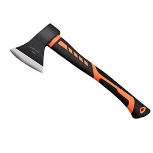 chopping axe, 15” camping outdoor hatchet for wood splitting and kindling, forged carbon steel heat treated hand maul tool