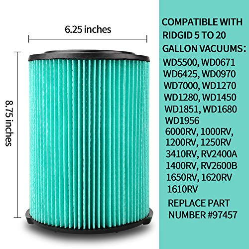 PIGUOAT VF6000 5-Layer Replacement Filter for Ridgid 5-20 Gallon Wet Dry Vac Vacuums WD5500 WD0671 WD6425 WD7000 WD1280 WD1851 WD1680 WD1956 RV2400A 1400RV RV2600B, Fit for Husky 6-9 Gallon Vacs