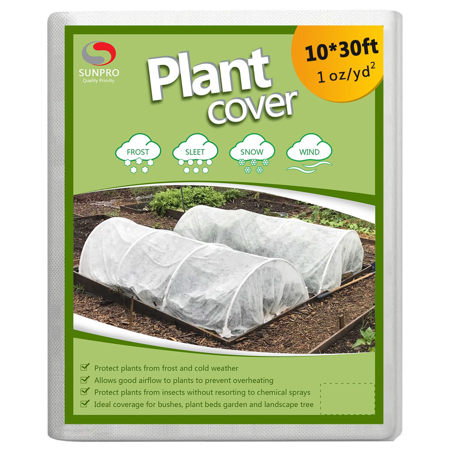 Plant Covers Freeze Protection,10Ft x 30Ft 1.0 oz/yd² Reusable Floating Row Cover, Freeze Protection Plant Blankets for Cold Weather (Support Hoops Not Included)