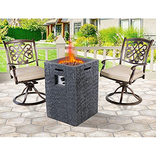 19 inch Outdoor Propane Fire Pit Table, 40,000 BTU Patio Gas Heater Column with Vertical Texture Surface, Red Lava Rocks, and Waterproof Cover