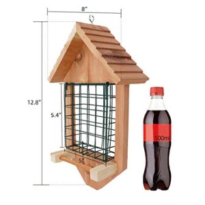 Solution4Patio USA Cedar Tail Prop Suet Bird Feeder with One Perch, Clasp Suet Cage for Squirrel Proof, Suet Cake Holder for Pileated Woodpecker, Downy Woodpecker, Nuthatch, Chickadees, etc.