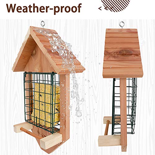 Solution4Patio USA Cedar Tail Prop Suet Bird Feeder with One Perch, Clasp Suet Cage for Squirrel Proof, Suet Cake Holder for Pileated Woodpecker, Downy Woodpecker, Nuthatch, Chickadees, etc.