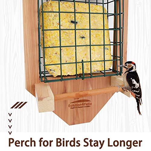 Solution4Patio USA Cedar Tail Prop Suet Bird Feeder with One Perch, Clasp Suet Cage for Squirrel Proof, Suet Cake Holder for Pileated Woodpecker, Downy Woodpecker, Nuthatch, Chickadees, etc.