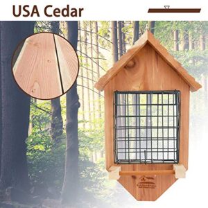 Solution4Patio USA Cedar Tail Prop Suet Bird Feeder with One Perch, Clasp Suet Cage for Squirrel Proof, Suet Cake Holder for Pileated Woodpecker, Downy Woodpecker, Nuthatch, Chickadees, etc.