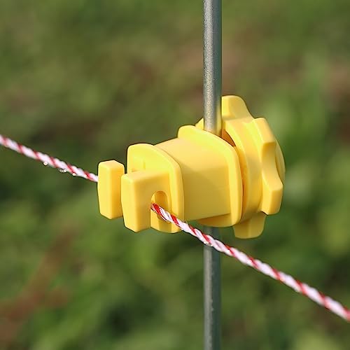 FENCE SHOCK 25PCS Screw Tight Round Post Insulator, Electric Fence Wire Holding Insulator, Two Piece Suit (Yellow)