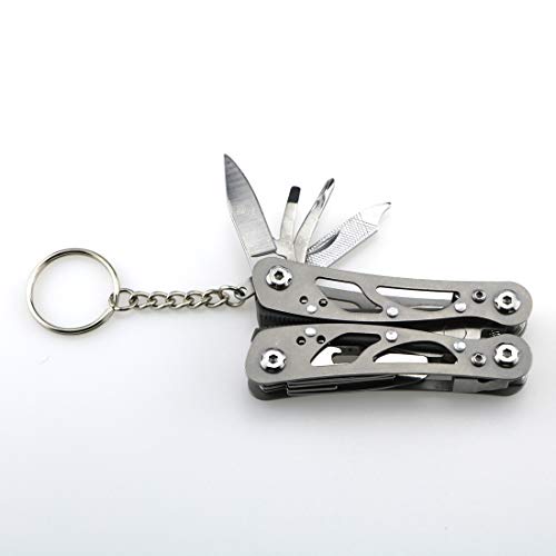 Mini Multitool Outdoor Small Pliers,Pocket Multitool Mini Pliers With Knife,Smart Plier,Bottle Opener,Double-sided polishing multools,15 In 1 Stainless Steel Accessible Tools(Grey)