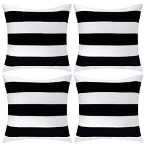 aneco pack of 4 waterproof pillow covers outdoor throw pillowcases square garden cushion case for home, garden, patio (black, 18 x 18 inches)…