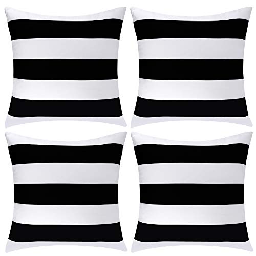 Aneco Pack of 4 Waterproof Pillow Covers Outdoor Throw Pillowcases Square Garden Cushion Case for Home, Garden, Patio (Black, 18 x 18 Inches)…