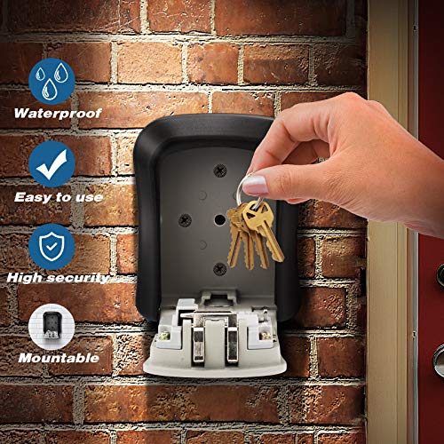 Key Lock Box, Combination Lock Box Wall Mounted Waterproof Key Storage Lock Box for Outdoor & Indoor 5 Keys Capacity Re-Settable Code