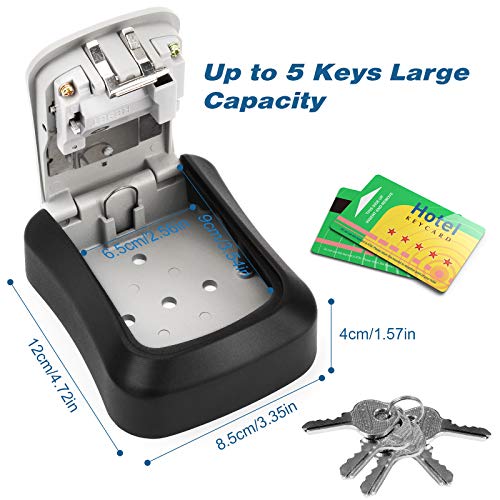 Key Lock Box, Combination Lock Box Wall Mounted Waterproof Key Storage Lock Box for Outdoor & Indoor 5 Keys Capacity Re-Settable Code