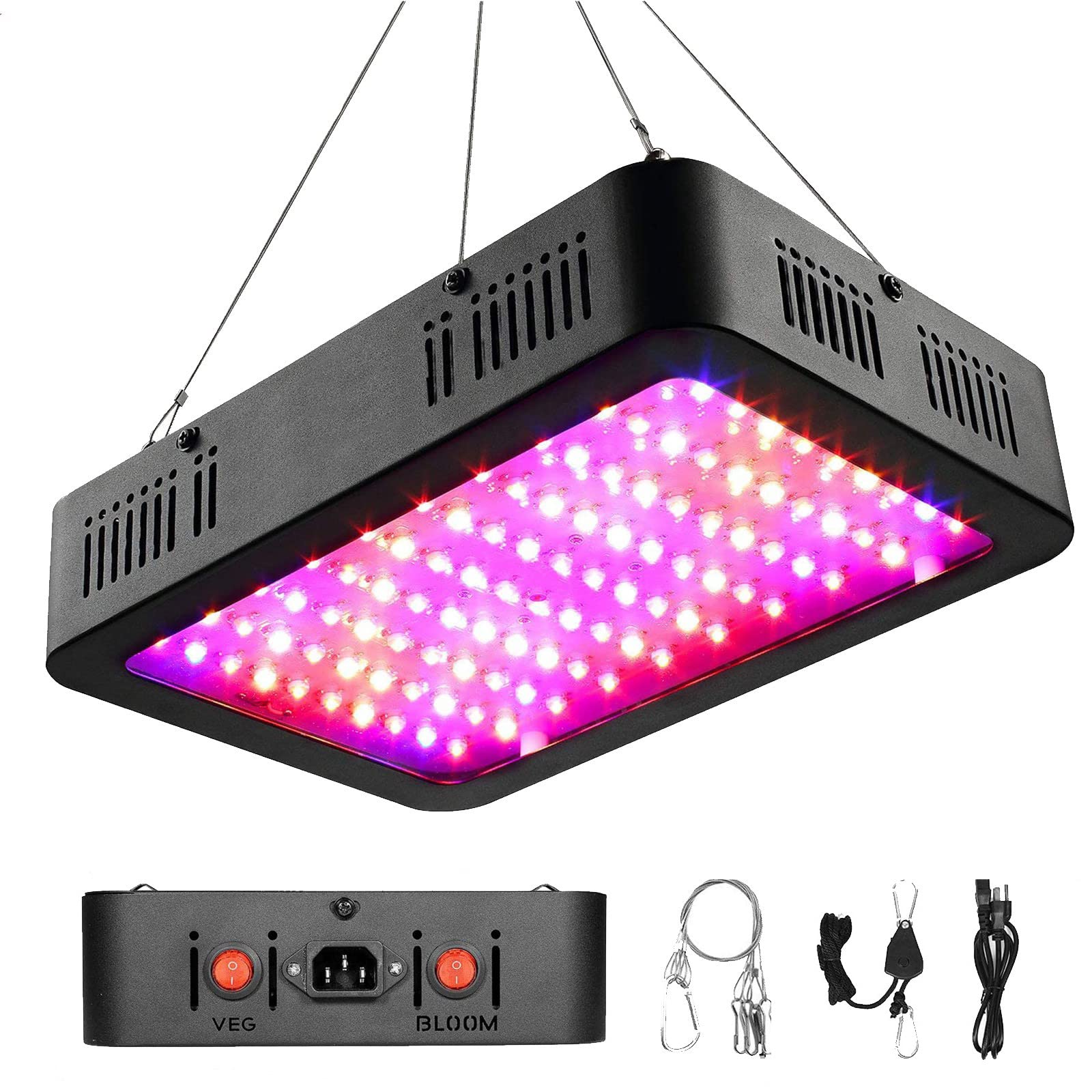 Aidyu 1000W LED Grow Light, Full Spectrum Growing Lamps for Indoor Hydroponic Greenhouse Plants with Veg and Bloom Switch, Dual Chips, UV & IR, Adjustable Rope Hanger