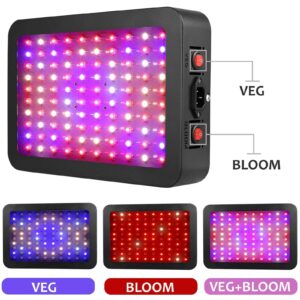 Aidyu 1000W LED Grow Light, Full Spectrum Growing Lamps for Indoor Hydroponic Greenhouse Plants with Veg and Bloom Switch, Dual Chips, UV & IR, Adjustable Rope Hanger