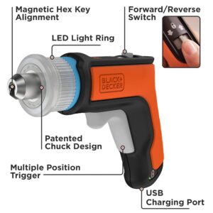 beyond by BLACK+DECKER 4V MAX Cordless Screwdriver, Hex, L-Shaped, 2-Inch Assorted Bits (BCRTA601APB) , Orange