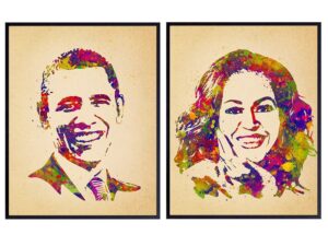 barack and michelle obama poster picture set - gift for black african americans, democrats, liberals - wall art, room decor, home decoration for office, living room, bedroom - 8x10 unframed
