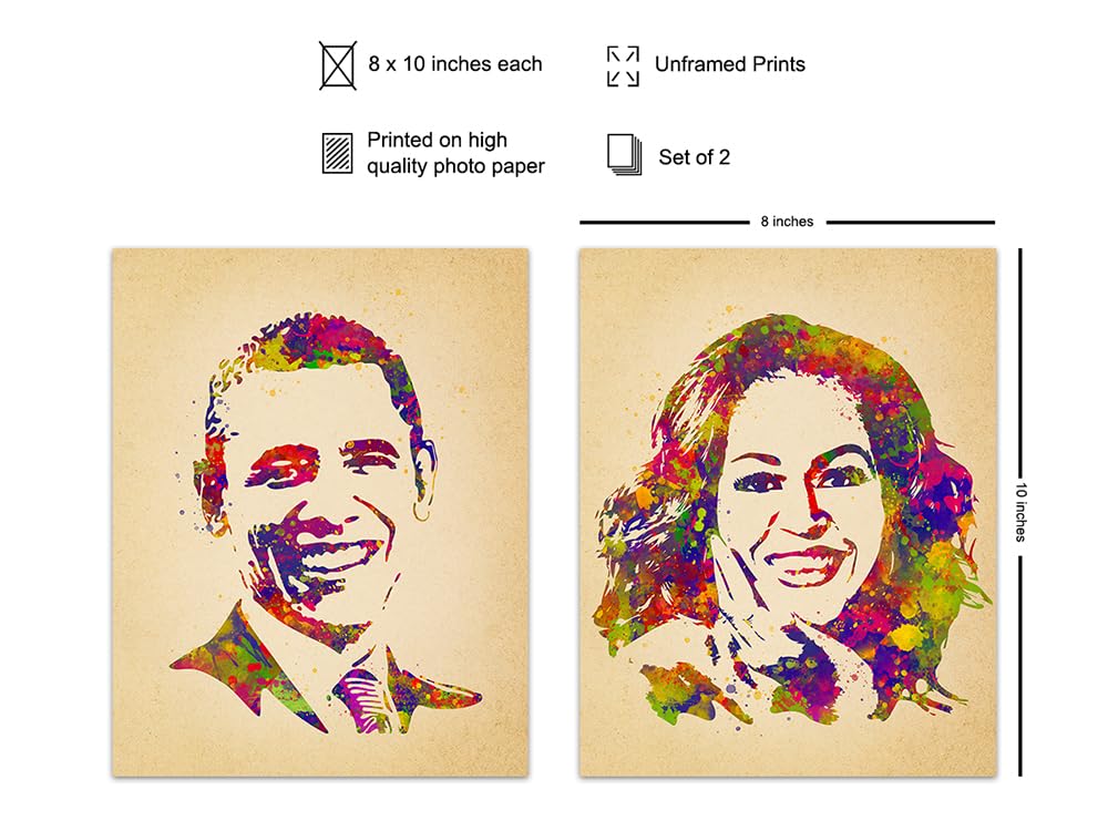 Barack and Michelle Obama Poster Picture Set - Gift for Black African Americans, Democrats, Liberals - Wall Art, Room Decor, Home Decoration for Office, Living Room, Bedroom - 8x10 Unframed