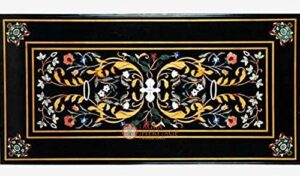 black marble inlay top dining table handicraft design living room furniture decor | 36"x24" inches