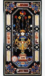black marble conference top dining hallway table pietra dura inlay design home interior decor furniture | 51"x31" inches
