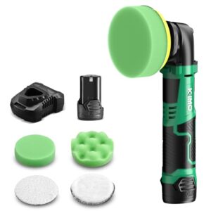 kimo cordless car buffer polisher kit w/1 hour fast charger, 5 variable speeds, 4-inch small buffer polisher for car detailing, 6 accessories for car waxing/scratch removing/home appliance polishing