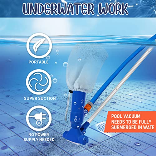 Polog Portable Pool Vacuum, Pool Spa Jet Vacuum Cleaner with 5 Section Pole, Small Pool Vacuum for Above Ground & Inground Pool Spa Pond Hot Tub (No Garden Hose Included) (Small, Blue)