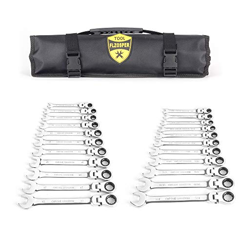 22-Piece Flex-Head Ratcheting Wrench Set，Metric & SAE Chrome Vanadium Steel Hand Combination Wrench Spanner with Portable Carrying Bag (Flex Head Ratchet Wrench)