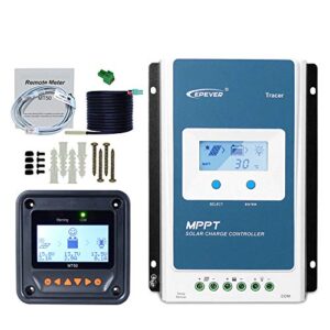 epever 40a mppt solar charge controller, 12v/24v auto, max input 100v solar panel 520w/1040w regulator for gel sealed flooded agm lithium battery charging, negative grounded(40a+mt50+rts)