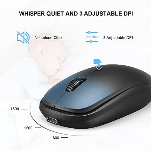 Rechargeable Wireless WisFox Ultra Slim Computer Keyboard Mouse Combo, Full Size Silent Keyboard and Mouse for Laptop, Computer and Desktop, Surface, Mac and Windows 10/8/7