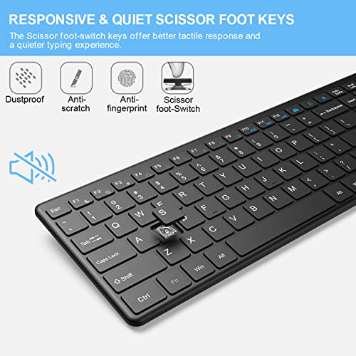 Rechargeable Wireless WisFox Ultra Slim Computer Keyboard Mouse Combo, Full Size Silent Keyboard and Mouse for Laptop, Computer and Desktop, Surface, Mac and Windows 10/8/7