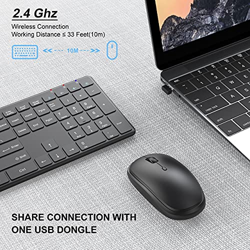 Rechargeable Wireless WisFox Ultra Slim Computer Keyboard Mouse Combo, Full Size Silent Keyboard and Mouse for Laptop, Computer and Desktop, Surface, Mac and Windows 10/8/7