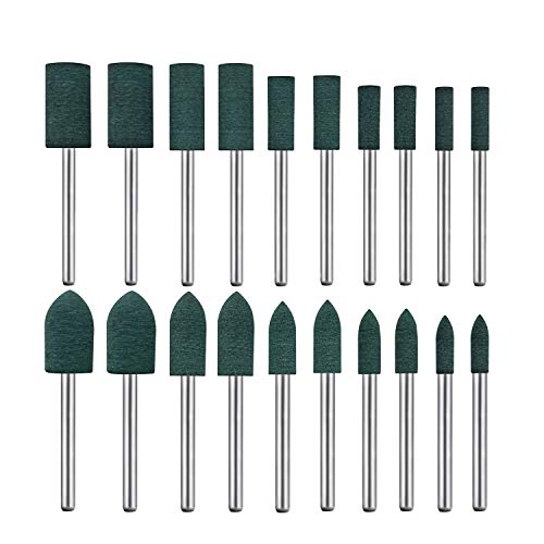 Rubber Polishing Burrs Bits Bullet Cylinder Shape Mounted Point Polishing Bits Rubber Wheel Bit,Electric Drill,Rotary Tool Accessories 3 mm Mandrel 20 Pieces (Green)