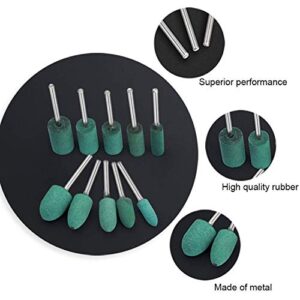 Rubber Polishing Burrs Bits Bullet Cylinder Shape Mounted Point Polishing Bits Rubber Wheel Bit,Electric Drill,Rotary Tool Accessories 3 mm Mandrel 20 Pieces (Green)