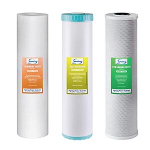 ispring f3wgb32bks 4.5” x 20” 3-stage whole house water filter set replacement pack with sediment, gac+kdf, and cto carbon block cartridges, fits wgb32b-ks