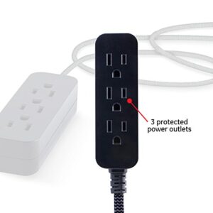 GE 3-Outlet Power Strip Surge Protector 8 Ft Braided Long Cord Extension Cord Surge Protector Power Strip Flat Plug Extension Cord 250 Joules UL Listed 2 Pack Black 53249