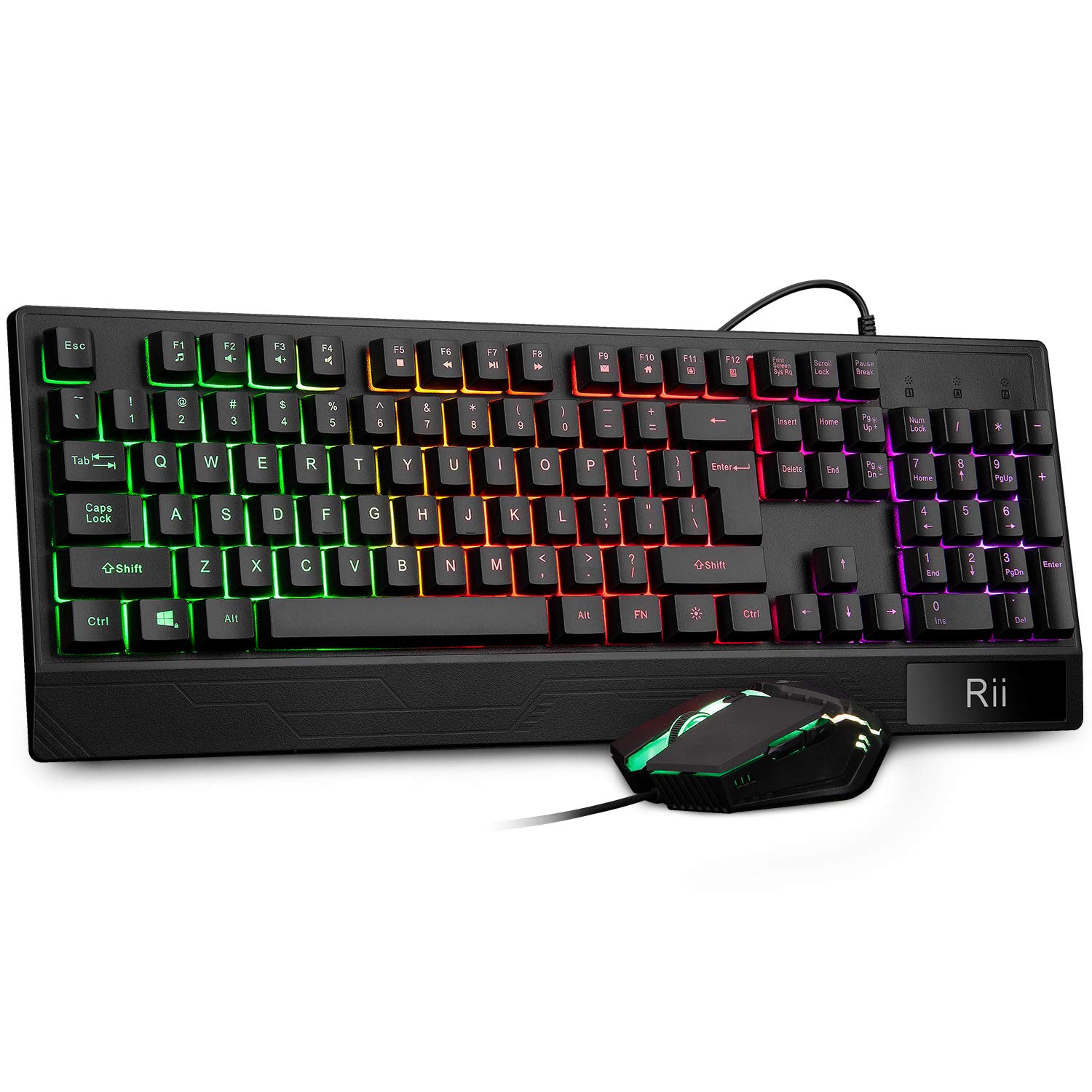 Rii RK400 RGB Gaming Keyboard and Mouse Combo ,Wired Mechanical Feel 3-LED Backlit Keyboard,104 Keys USB Ergonomic Wrist Rest Keyboard,6 Button RGB Mouse for Windows Gamer Desktop, Computer (Black)