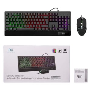 Rii RK400 RGB Gaming Keyboard and Mouse Combo ,Wired Mechanical Feel 3-LED Backlit Keyboard,104 Keys USB Ergonomic Wrist Rest Keyboard,6 Button RGB Mouse for Windows Gamer Desktop, Computer (Black)