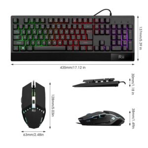 Rii RK400 RGB Gaming Keyboard and Mouse Combo ,Wired Mechanical Feel 3-LED Backlit Keyboard,104 Keys USB Ergonomic Wrist Rest Keyboard,6 Button RGB Mouse for Windows Gamer Desktop, Computer (Black)