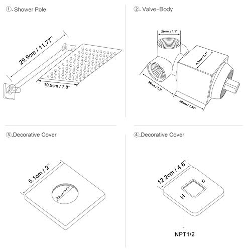 BESy Shower System with 8 Inch Rain Shower Head Wall Mounted Shower Trim Kit, High Pressure Bathroom Rainfall Shower Faucet Fixture Combo Set with Adjustable Extension Shower Arm, Matte Black