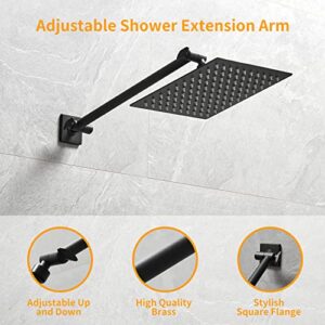 BESy Shower System with 8 Inch Rain Shower Head Wall Mounted Shower Trim Kit, High Pressure Bathroom Rainfall Shower Faucet Fixture Combo Set with Adjustable Extension Shower Arm, Matte Black
