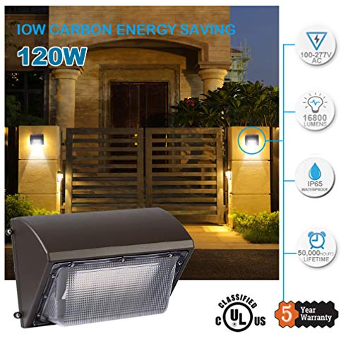 120W LED Wall Pack Light with Dusk-to-Dawn Photocell Sensor, 16800LM 5000K Daylight,Commercial and Industrial Outdoor Security Lights Waterproof IP65 for Front Door,Yard,Garage Lighting,UL Listed