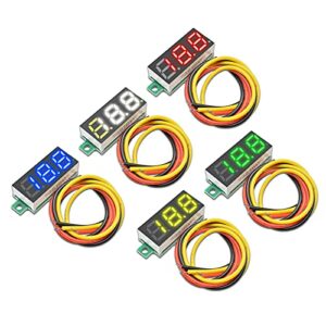 diymore 5pcs 0.28"mini dc voltmeter 3-wire led display dc 0-100v voltage tester for 1-8s lipo/li-ion/limn/li-fe (white+red+yellow+blue+green)