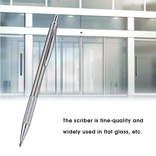 Jectse Diamond Glass Scriber Pen,Retractable Cutting Lettering Pen,Engraver Glass Cutting Tool,with Tungsten Steel Tip,For Cutting Glass And Ceramic Plate Or Engraving (Silver)