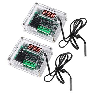 almocn 2pcs w1209 dc digital temperature controller board 12v with case, red digital display thermostat -50-110°c electronic temperature temp control module switch waterproof